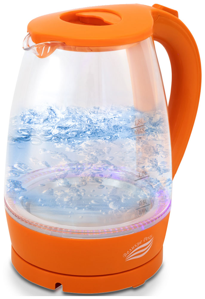 Чайник электрический Великие реки Дон-1 1.8 л, стекло, оранжевый чайник электрический великие реки томь 1 бел коричневый 1 7 л пластик 1850 вт