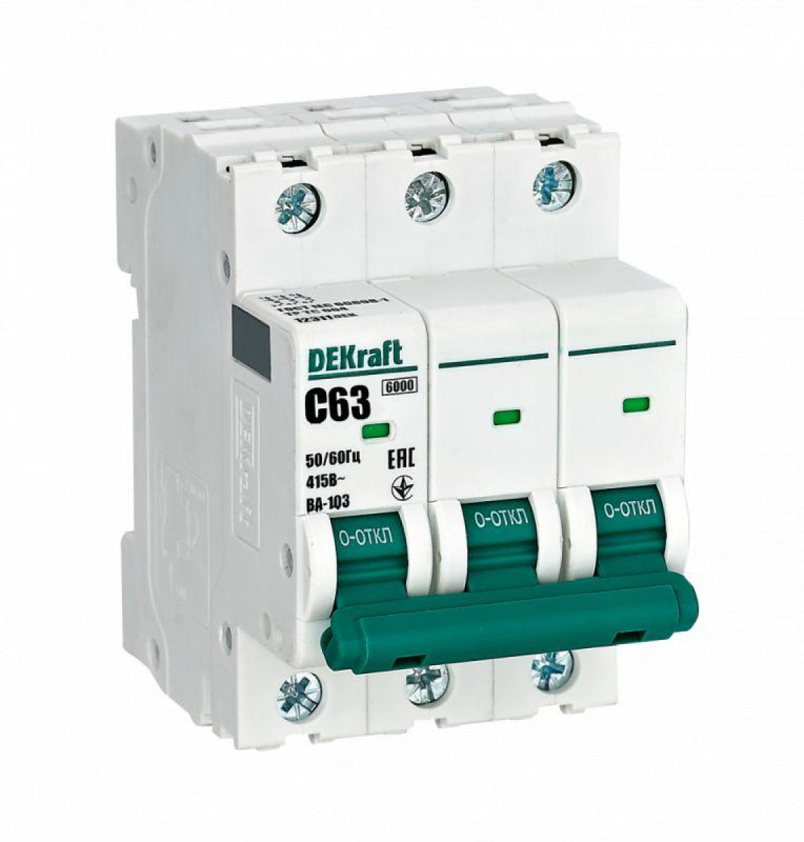 Изображение товара Низковольтное и промышленное электрооборудование DEKraft Выключатель автоматический модульный 3п C 63А ВА103