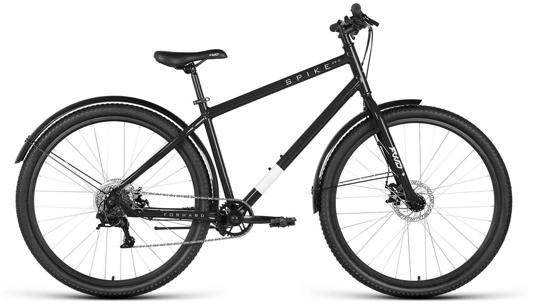 Велосипед Forward SPIKE 29 D 29 8 ск. (рост. 18) 2023 черный/серебристый IB3F98135XBKXSR заглушка для руля велосипеда meroca заглушка для руля велосипеда из алюминиевого сплава