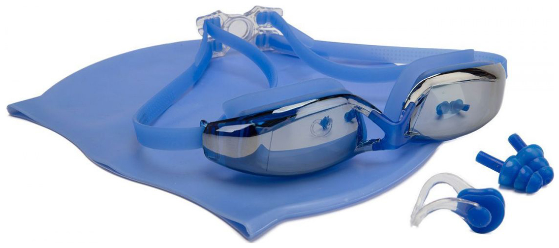 Изображение товара Комплект для плавания Bradex SF 0303 шапочка очки беруши зажим для носа синяя