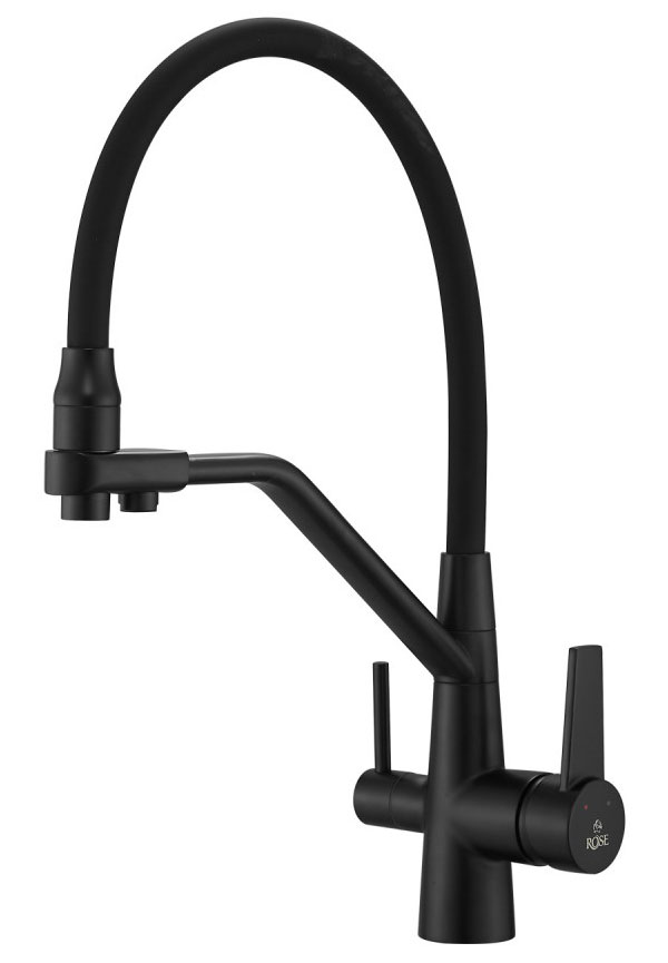 Изображение товара Кухонный смеситель Rose R558 черный с гибким изливом 21.5 см