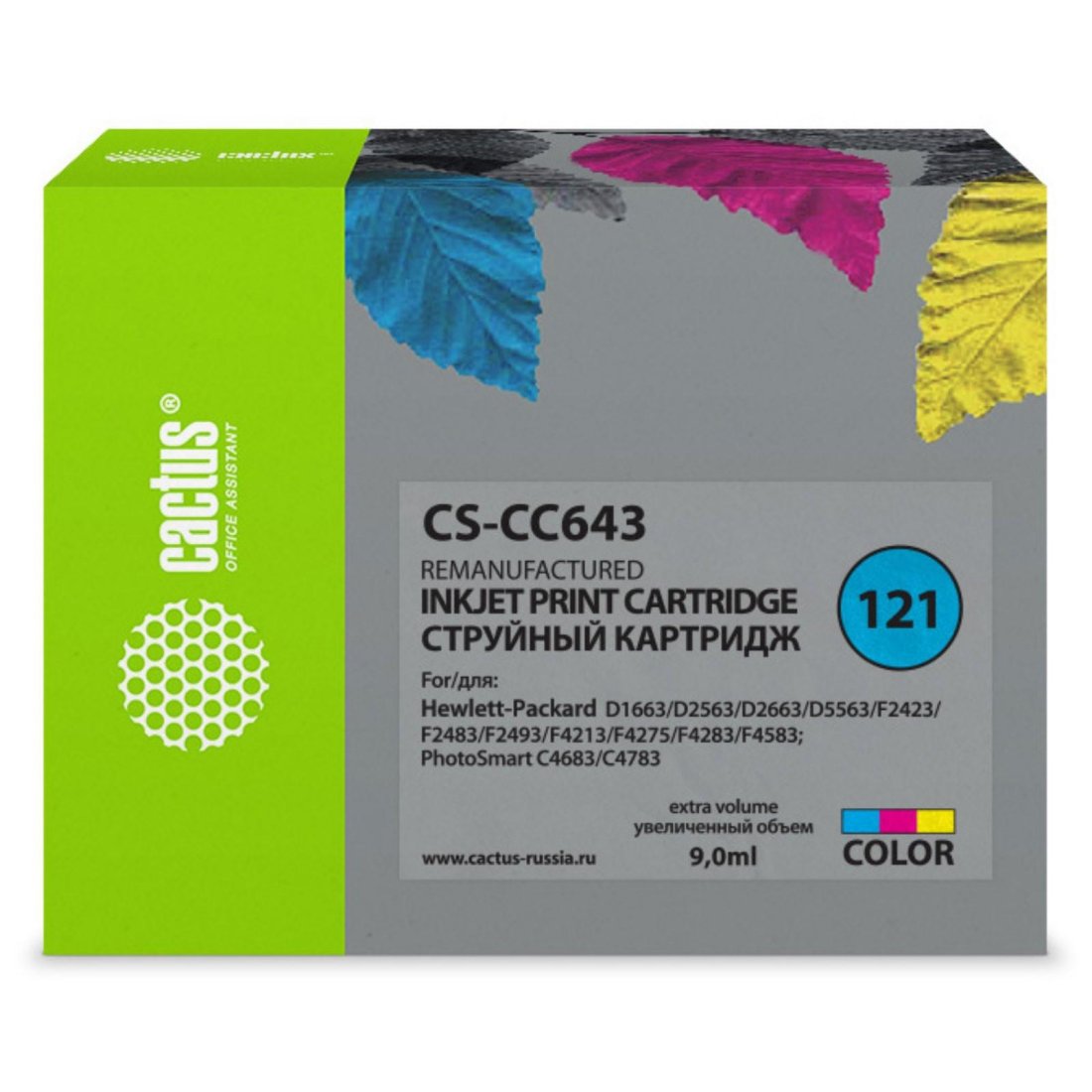Изображение товара Многоцветный струйный картридж Cactus CS-CC643 N 121 для HP
