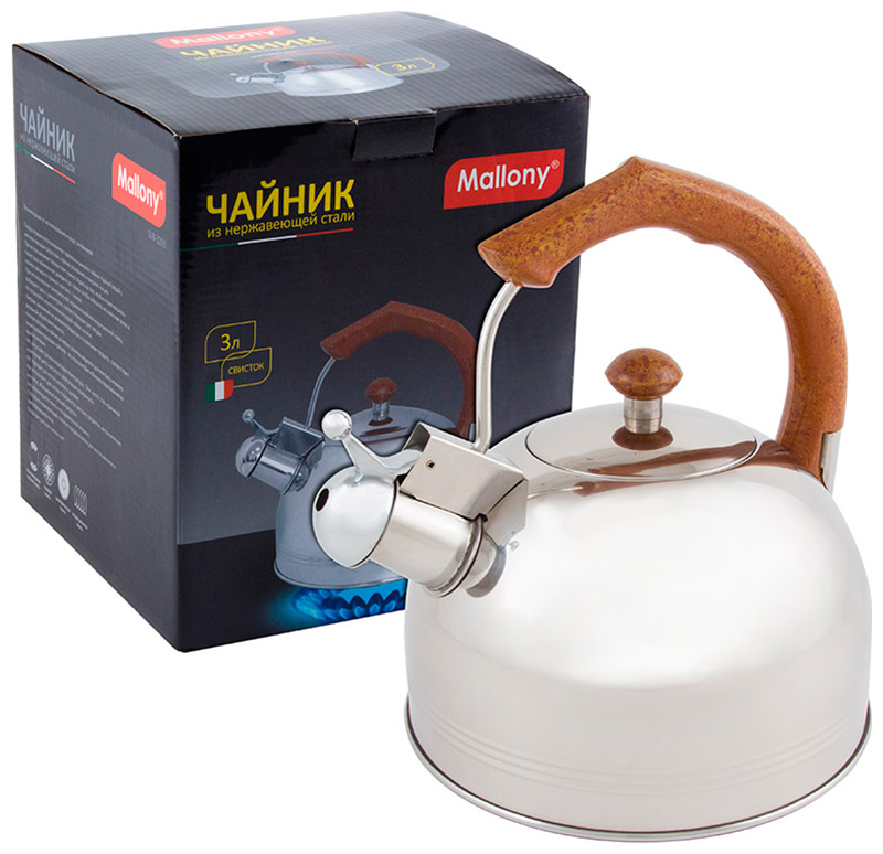 Изображение товара Чайник для плиты Mallony DJB-3293, из нержавеющей стали, 3.0 литра, капсульное дно (900062)