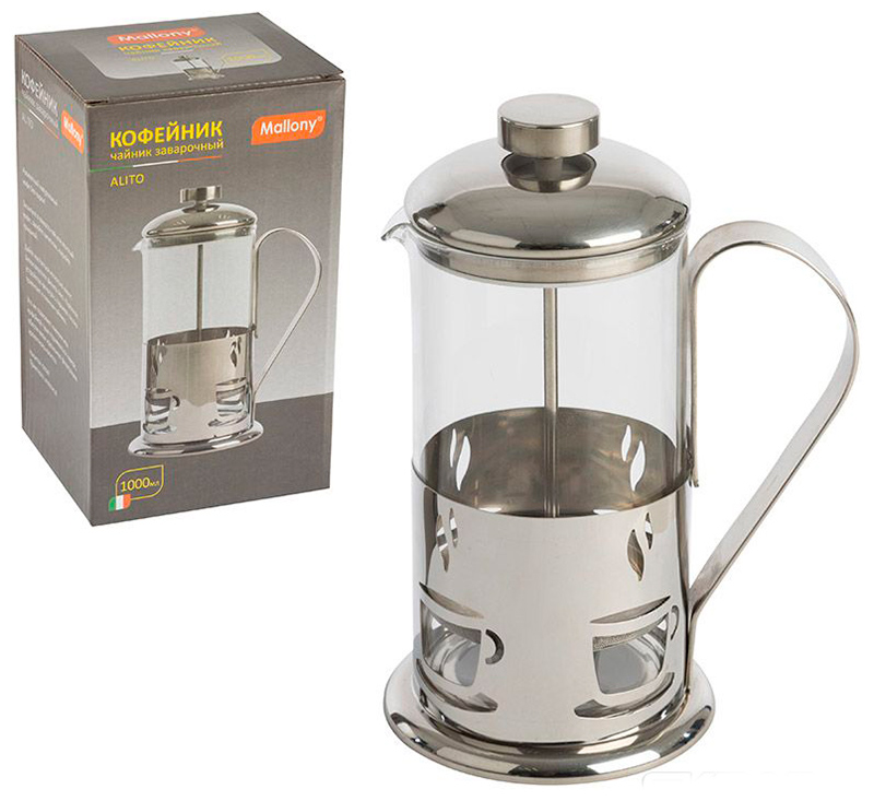 

Френч-пресс Mallony ALITO 1000 мл (950152), Серебристый/прозрачный