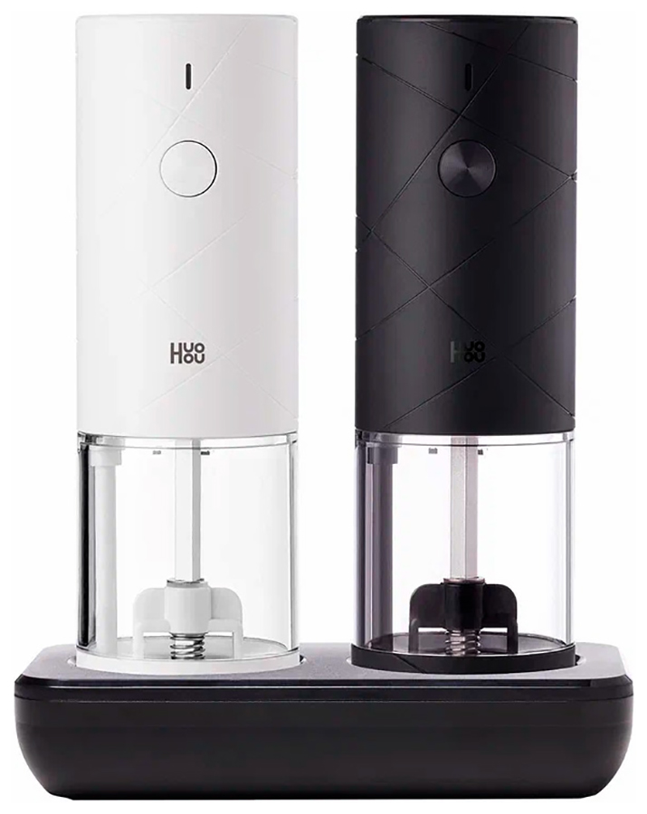 Изображение товара Набор из двух электрических мельниц для специй Huo Hou Electric Grinder Rechargable,со встроенным аккумулятором и подставкой, белый-черный (HU0275 RUS)