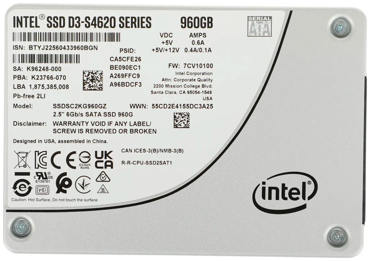 Изображение товара Серверный накопитель Intel 2.5 D3-S4620 960 Гб SATA III TLC (SSDSC2KG960GZ01) Изображение товара Серверный накопитель Intel 2.5 D3-S4620 960 Гб SATA III TLC (SSDSC2KG960GZ01)