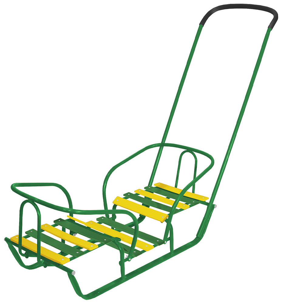 Изображение товара Санки Ника Игрушка для двоих детей зеленые металлические и деревянные