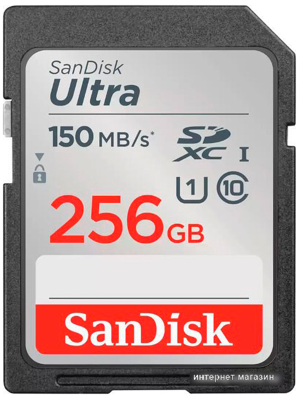 Изображение товара Карта памяти Sandisk Ultra UHS-I, 256GB, SD Card, 150MB/s, черный (SDSDUNC-256G-GN6IN) Изображение товара Карта памяти Sandisk Ultra UHS-I, 256GB, SD Card, 150MB/s, черный (SDSDUNC-256G-GN6IN)