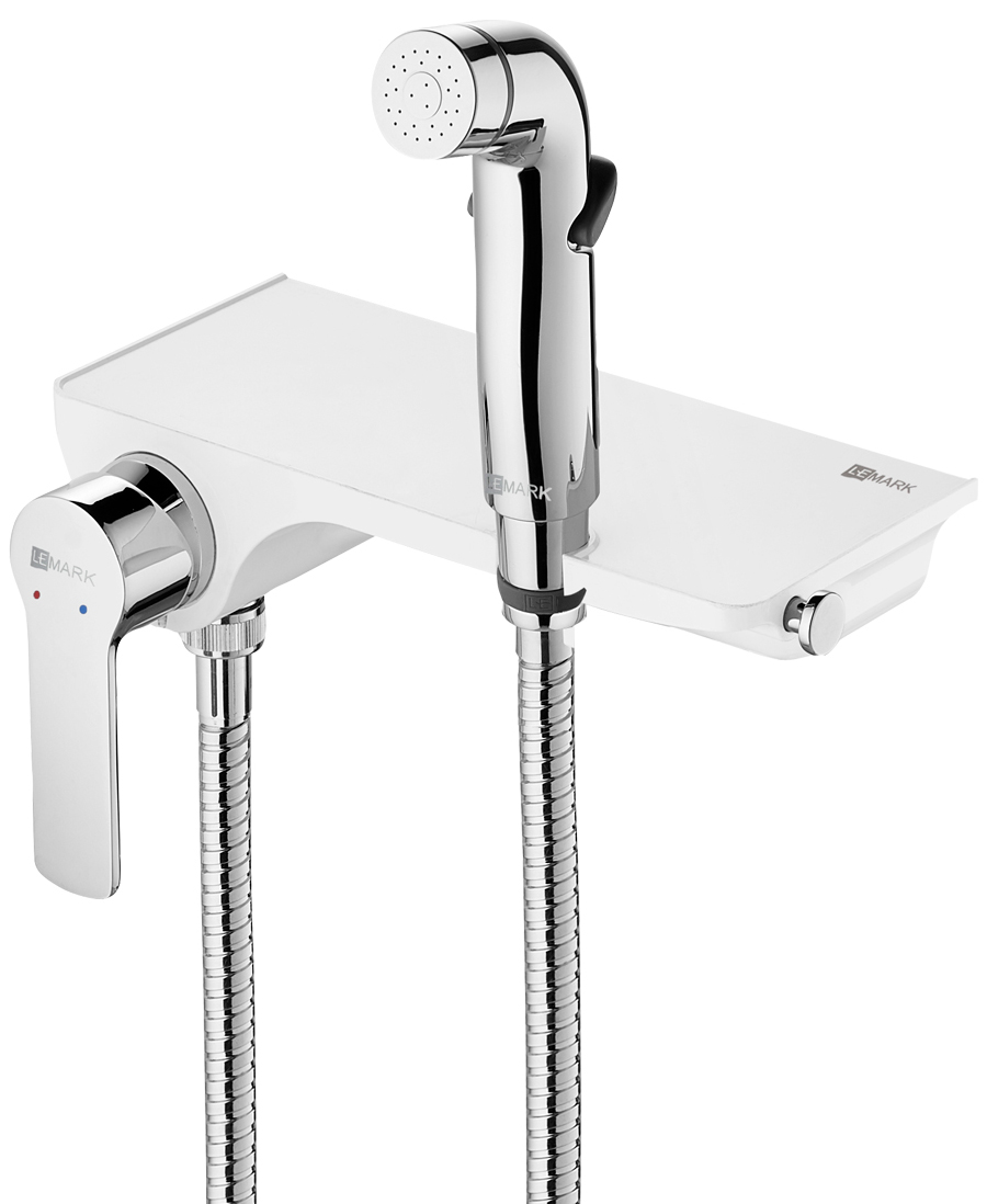 Изображение товара Смеситель настенный Lemark LM7168CW с гигиеническим душем для биде белый хром