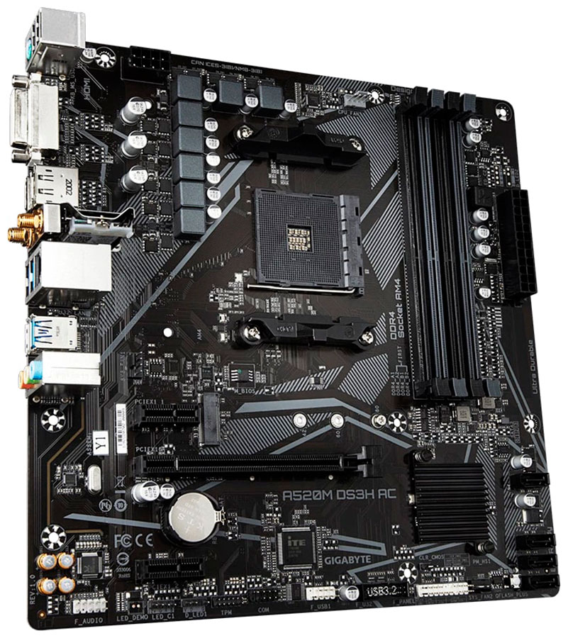 Изображение товара Материнская плата Gigabyte A520M DS3H AC для AMD с Wi-Fi Bluetooth MicroATX