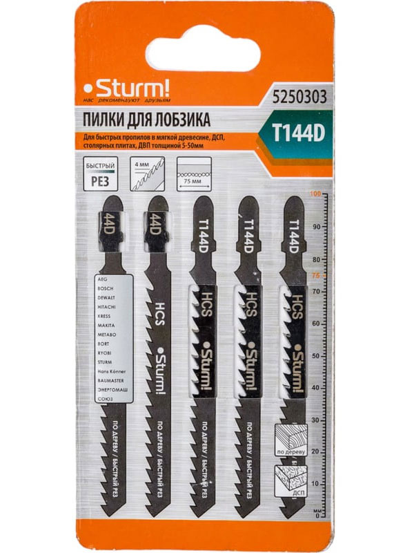 Изображение товара Пилки для лобзика Sturm! T144D, 5 шт (5250303)