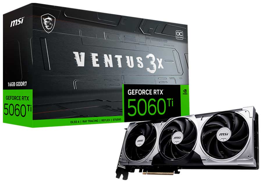 

Видеокарта MSI GeForce RTX 5060 Ti 16G VENTUS 3X OC, Черный/серый
