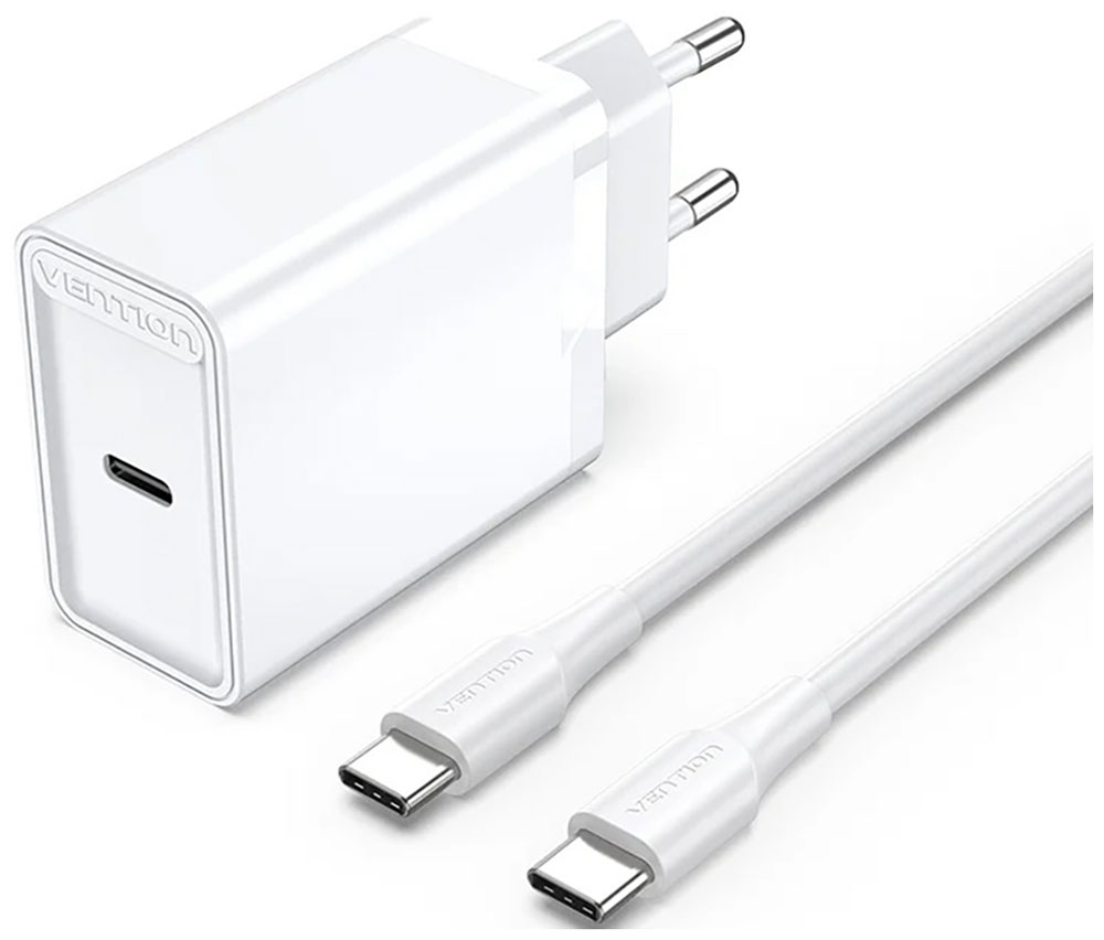 Изображение товара Набор для зарядки Vention з/у 25W и кабель USB-C 3А, белый (FAHWF-EU)