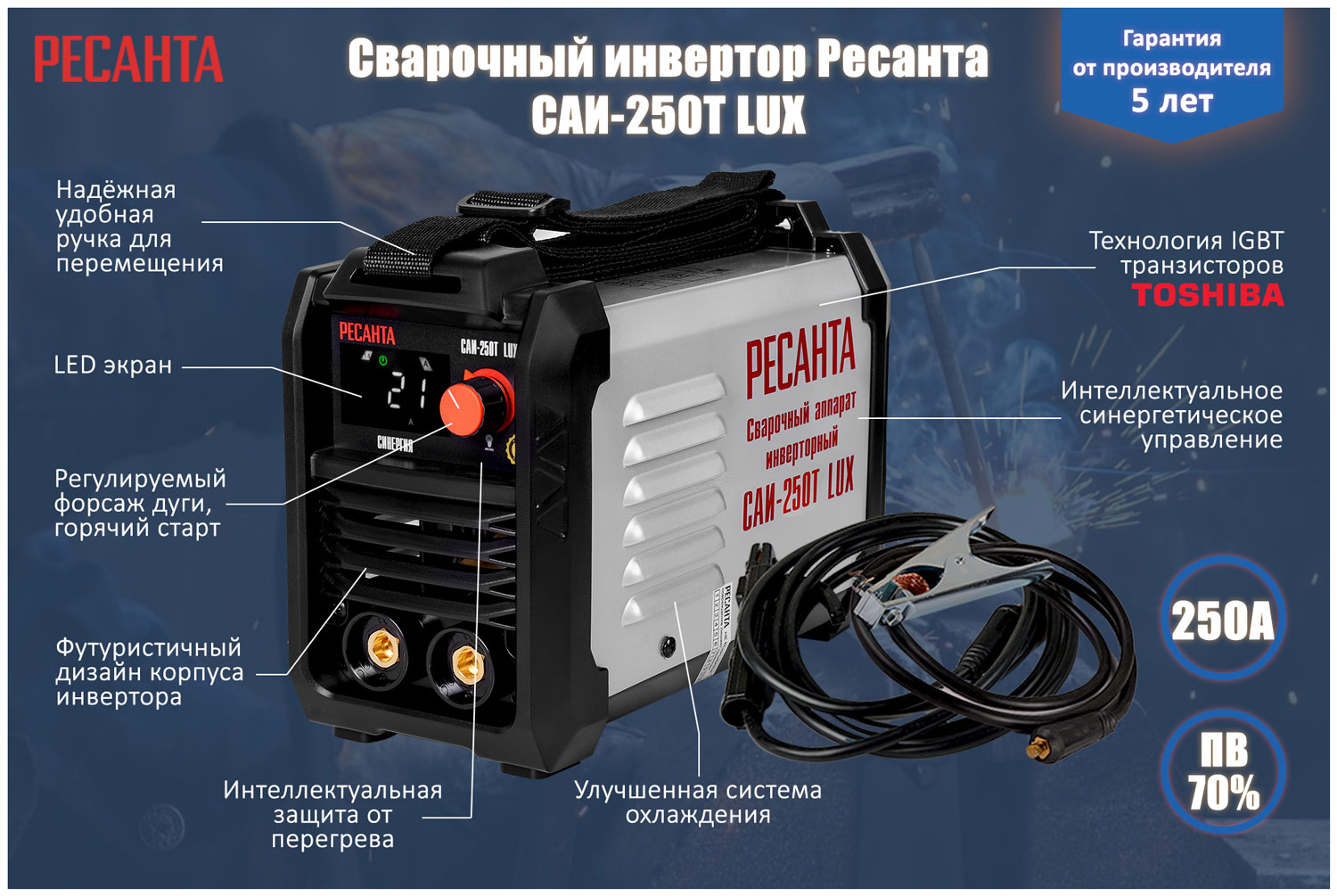 цена Сварочный аппарат Ресанта САИ-250Т LUX черно-серый