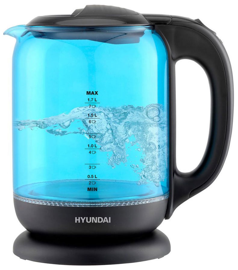 Чайник электрический Hyundai HYK-G2806 голубой/черный (стекло)