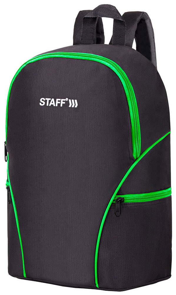 Изображение товара Рюкзак Staff TRIP универсальный, 2 кармана, черный с салатовыми деталями, 40x27x15,5 см, 270788