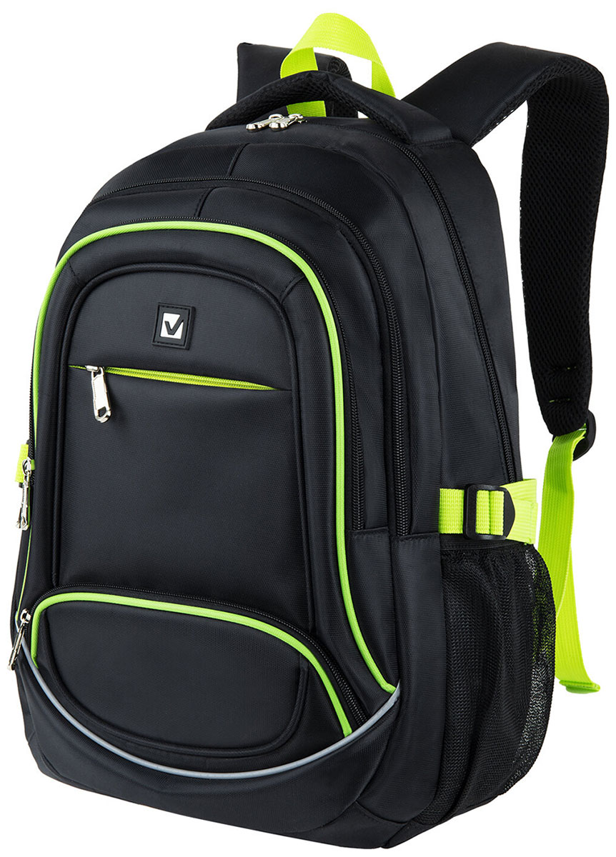 Изображение товара Рюкзак Brauberg универсальный, 3 отделения, черный, салатовые детали, 46х31х18 см, 270761