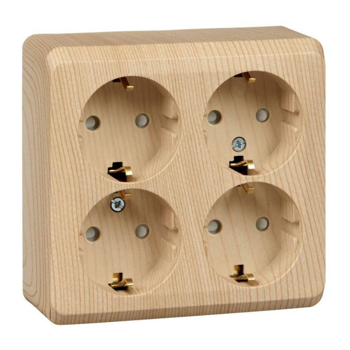 Изображение товара Розетка Systeme Electric 4-м ОП Этюд 16А 250В с заземл. защитой и шторками сосна