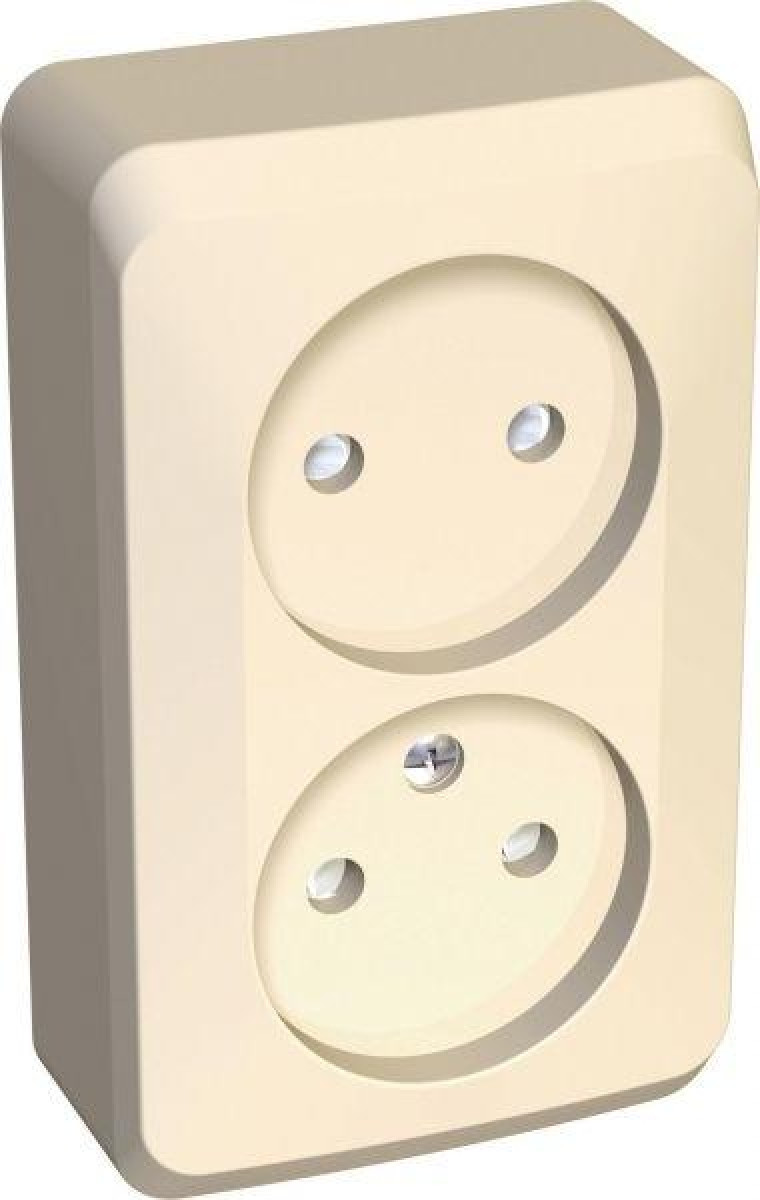 Изображение товара Розетки Systeme Electric Розетка 2-м ОП Этюд 16А IP20 250В защ. шторки без заземл. крем. SE