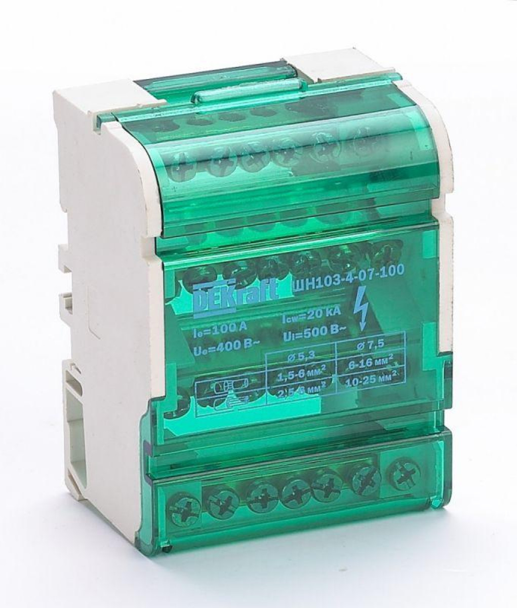 Изображение товара Высоковольтное кросс-модульное оборудование DEKraft ШН-103 на DIN-рейку 4х7 групп 100А