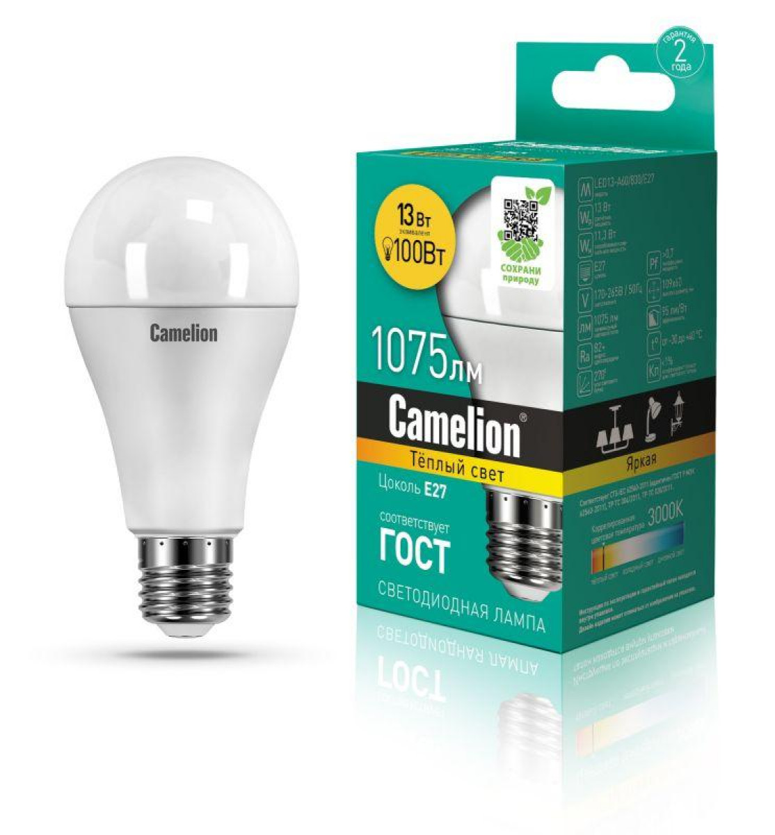 Изображение товара Светодиодная лампа Camelion LED13-A60/830/E27 13Вт 3000К E27