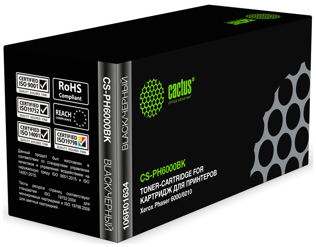 Изображение товара Картридж лазерный Cactus CS-PH6000BK, для XEROX Phaser 6000/6010N, черный, ресурс 2000 страниц