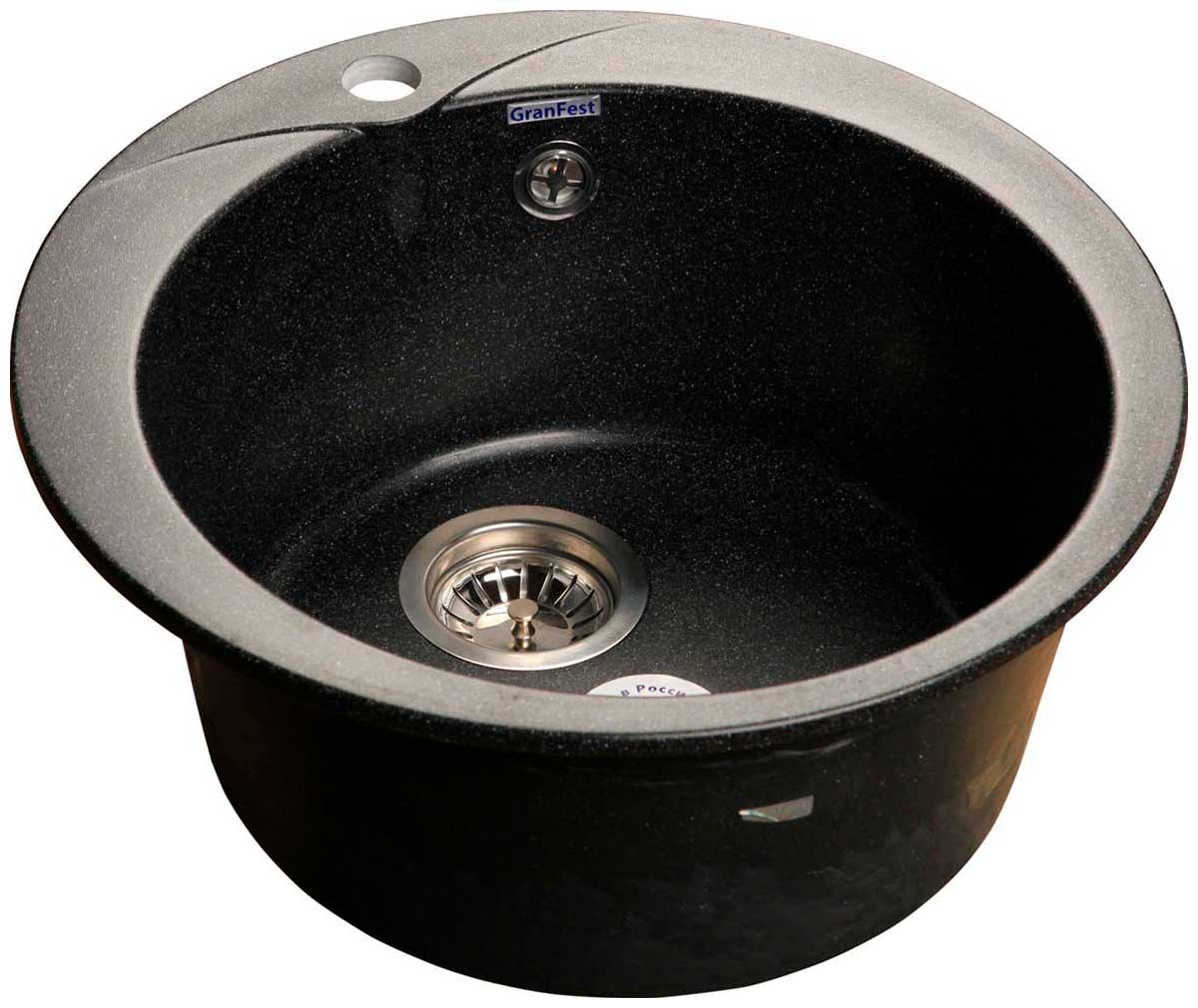 Изображение товара Кухонная мойка GranFest RONDO 480 1-чаша черная из мрамора