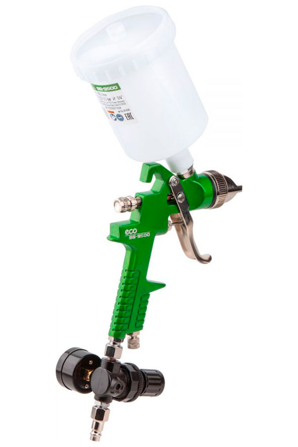 Изображение товара Краскораспылитель Eco SG-9500, с манометром (HVLP, сопло ф 1.4, 1.7 мм, верхний бак 600 мл) (EC1536-01)