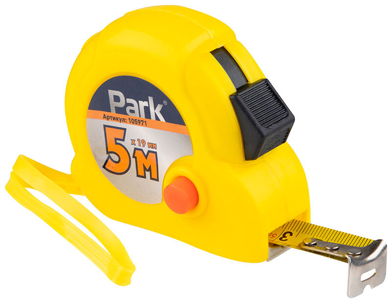 Изображение товара Рулетка Park с фиксатором, пластиковый корпус, 5 м х 19 мм (105971)