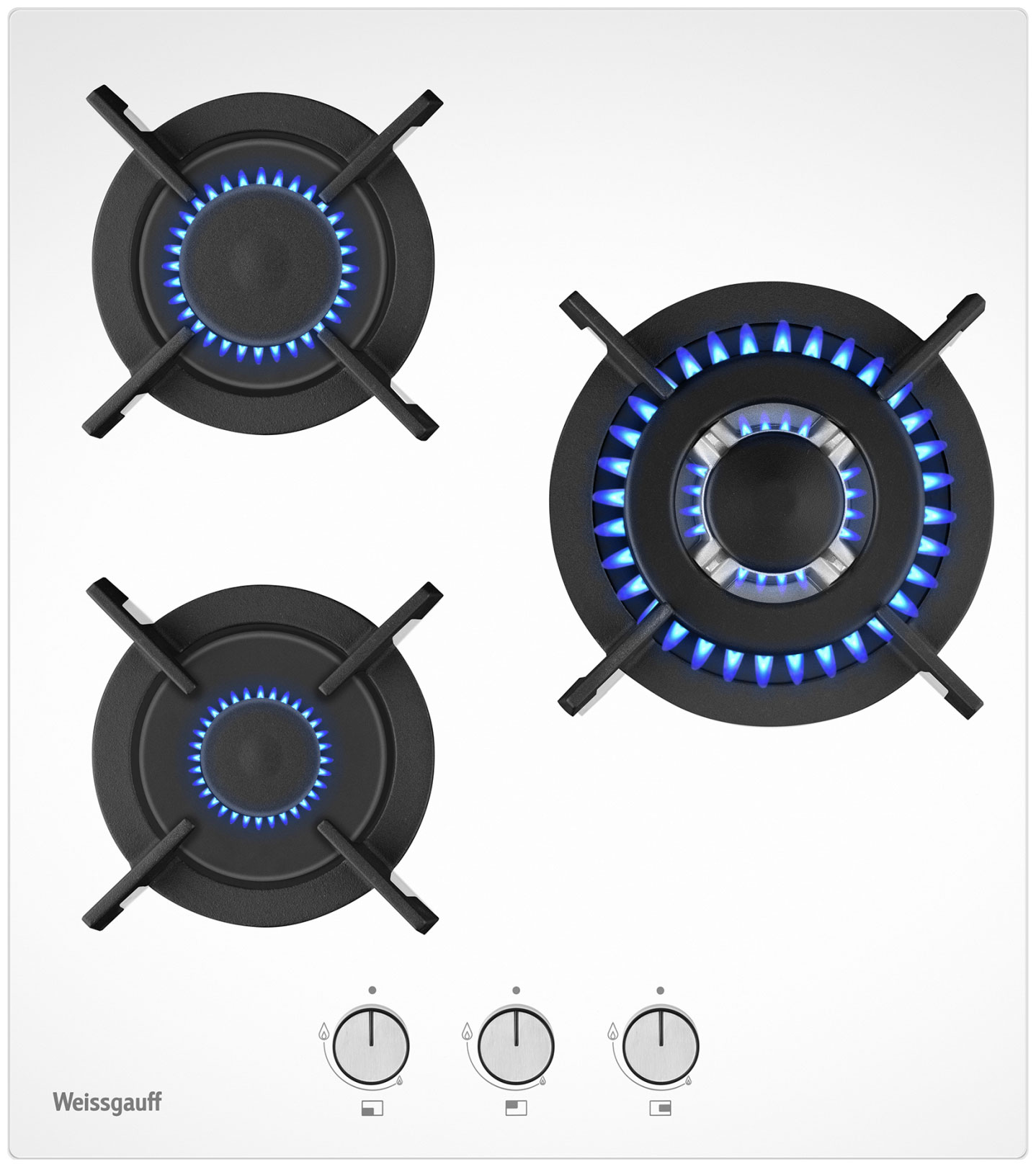 Изображение товара Газовая варочная панель Weissgauff HGG 451 WV белое закаленное стекло 3 конфорки