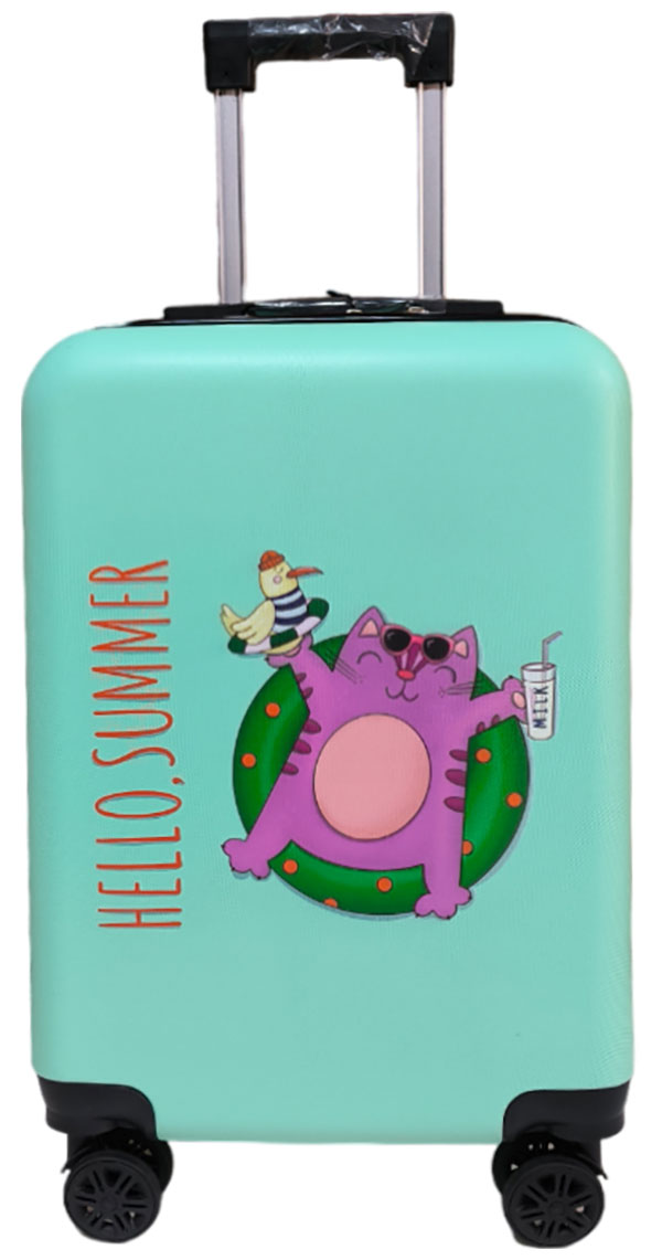 Изображение товара Дорожный чемодан детский Lats на колесиках XS (арт.704) Кот в круге, бирюзовый