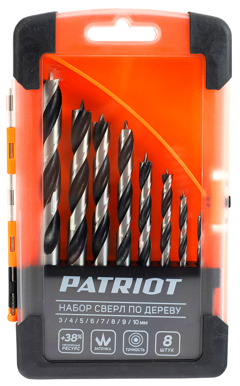 

Набор сверл по дереву Patriot W-образная заточка, спиральные, 8 шт: 3, 4, 5, 6, 7, 8, 9, 10 мм, в пластиковом боксе (815010103)
