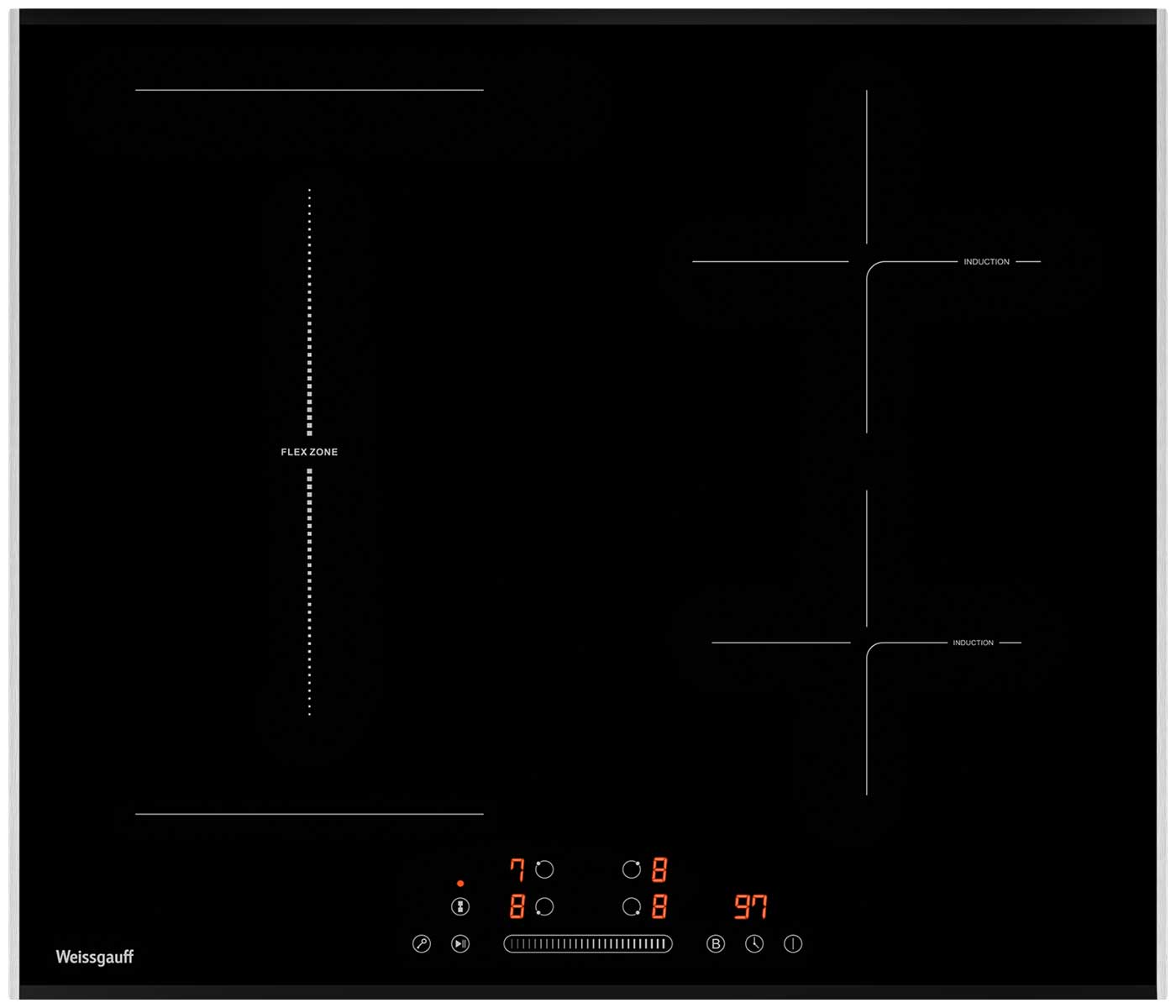 Изображение товара Электрическая варочная панель Weissgauff HI 643 BFZG 4 конфорки индукционная с Flex Zone
