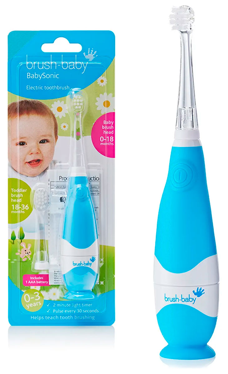 Щетка зубная электрическая звуковая Brush-Baby BabySonic Blue, от 0 до 3 лет (BRB051/157/159), голубая