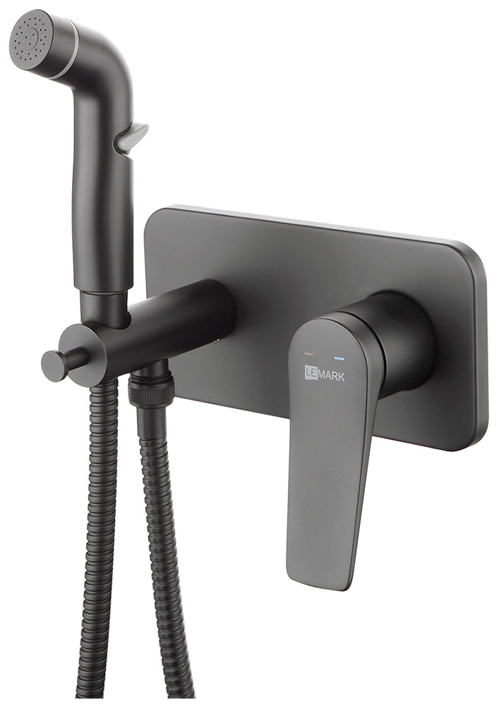 Изображение товара Встраиваемый смеситель Lemark с гигиеническим душем, латунь/чёрный (LM3720BL)