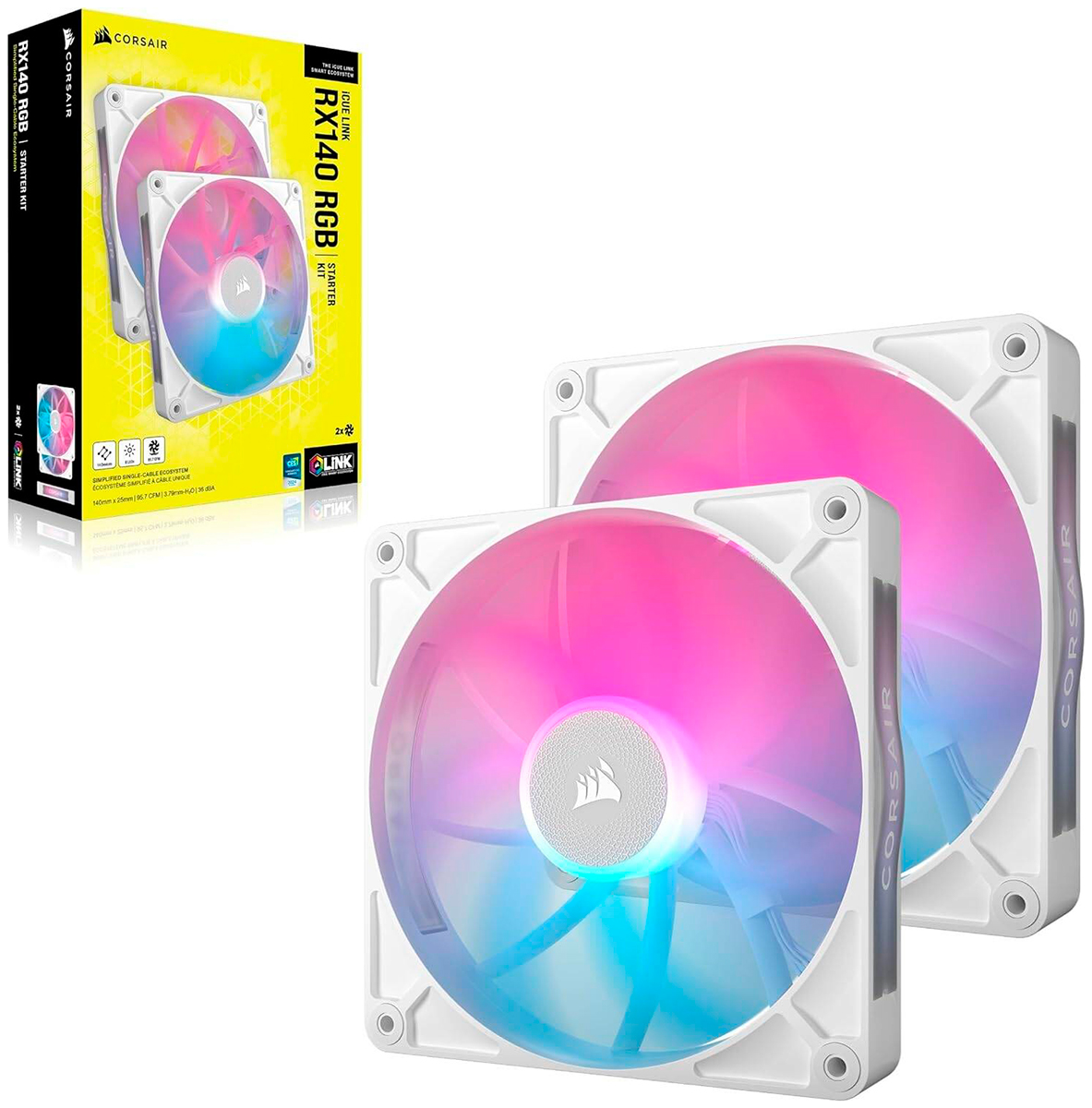 Изображение товара Вентилятор для корпуса Corsair iCUE LINK RX140 RGB, 2x140mm, White (CO-9051024-WW)