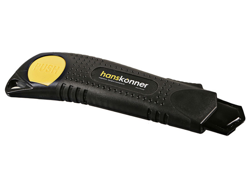 Изображение товара Нож cтроительный Hanskonner 25 мм, обрезиненный корпус, быстрая разблокировка, лезвие SK2 0.7 мм (HK1076-08-03)