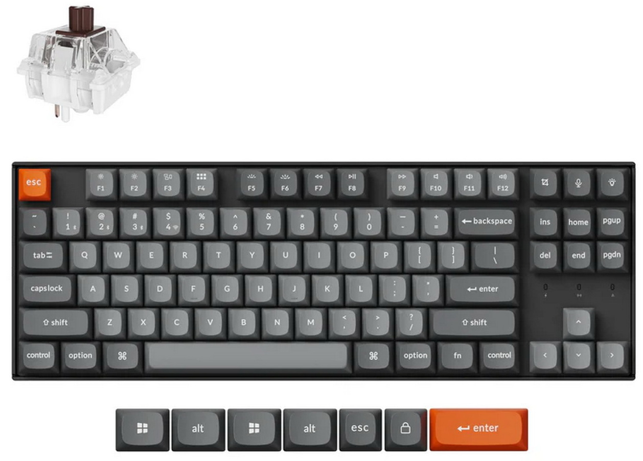 

Беспроводная механическая клавиатура QMK Keychron K8 Max, 87 клавиш, RGB подсветка, Hot-swap, алюм.рамка Keychron Brown Switch, Черный