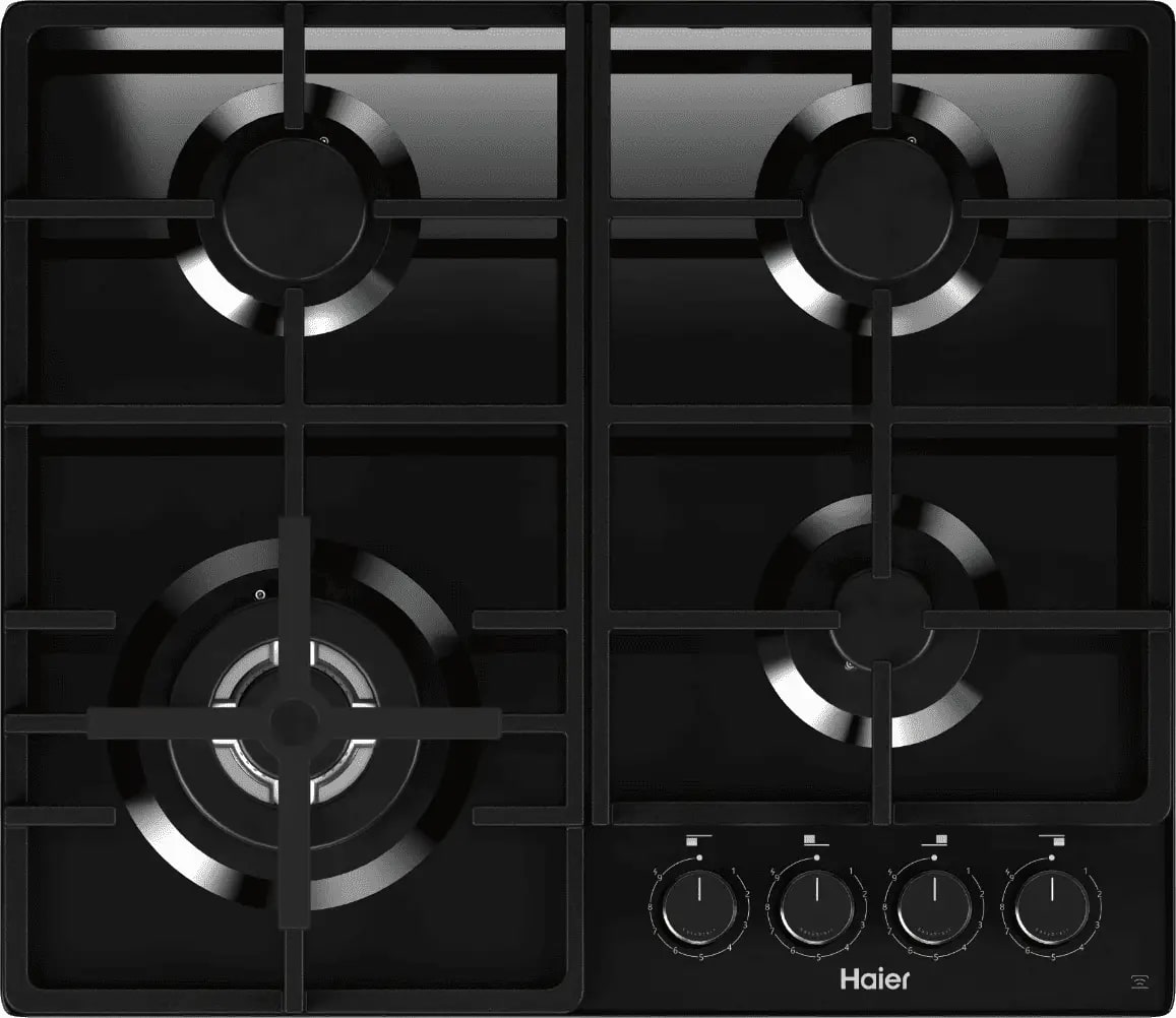 Изображение товара Газовая варочная панель Haier HHQ-G64CTHB с синхронизацией вытяжки и 9-уровневым газовым регулирова