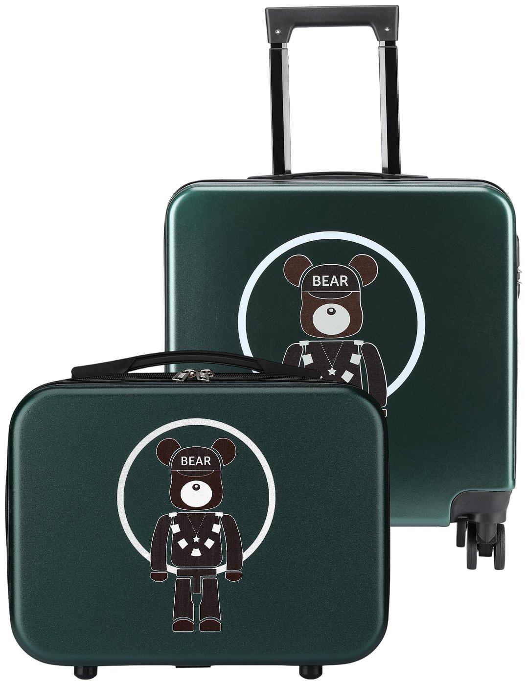 

Дорожный комплект Lats чемодан квадратный и дорожная сумка с креплением сверху, Медведь, зеленый, Темно-зеленый