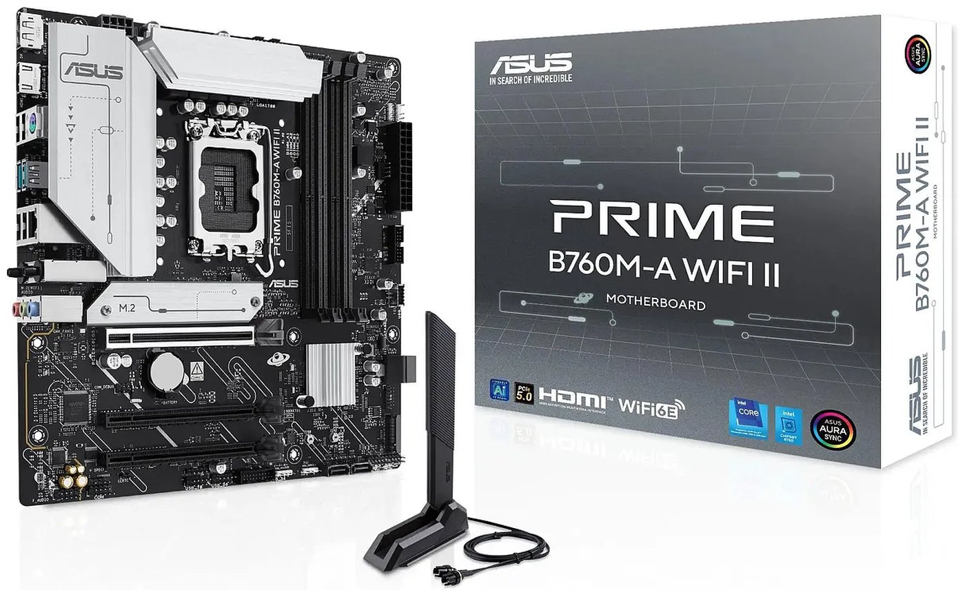 Изображение товара Материнская плата Asus PRIME B760M-A WIFI II для Intel LGA1700, DDR5, PCIe 4.0 Изображение товара Материнская плата Asus PRIME B760M-A WIFI II для Intel LGA1700, DDR5, PCIe 4.0