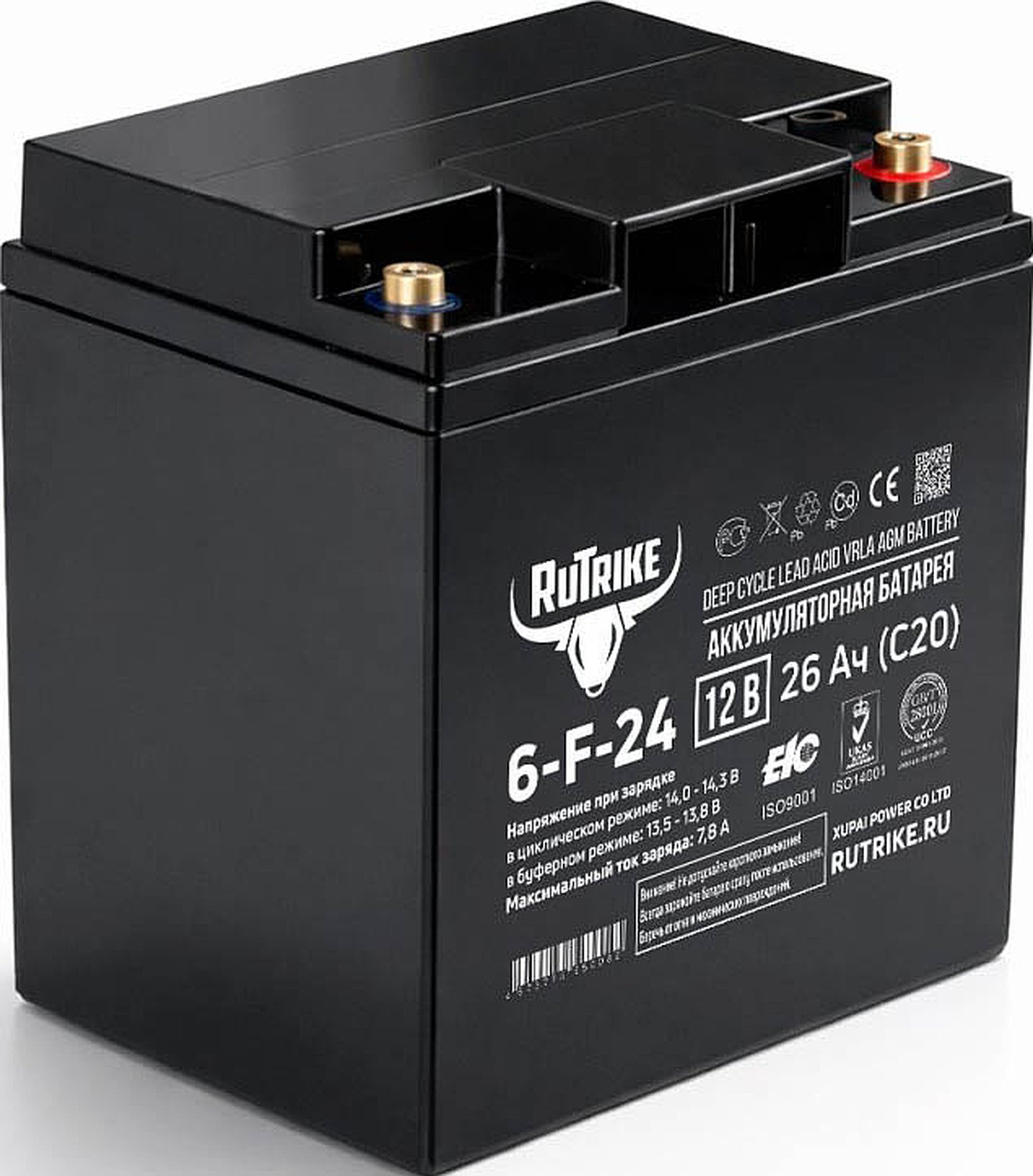 Изображение товара Аккумуляторная батарея Rutrike 6-F-24 (12V26A/H C20)