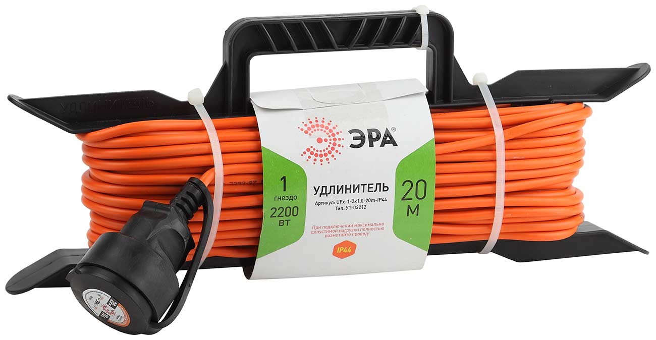 Изображение товара Удлинитель силовой на рамке ЭРА UFx-1-2x1.0-20м-IP44 без заземления
