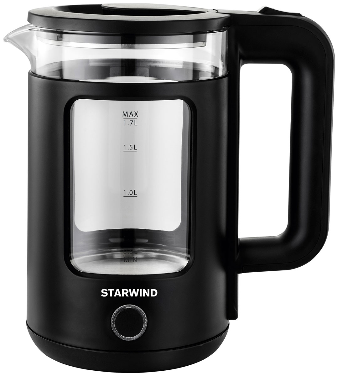 чайник электрический starwind skg1053 1800 вт чёрный 1 7 л пластик стекло Чайник электрический Starwind SKG1053 черный (стекло)
