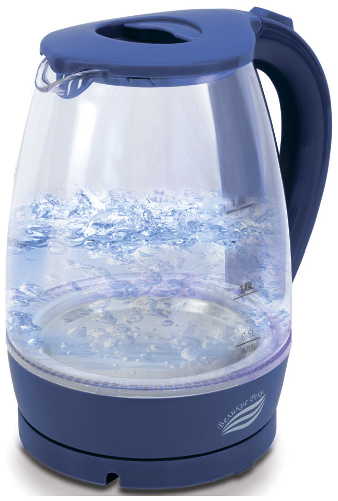 Чайник электрический Великие реки Дон-1 1.8 л, стекло, синий чайник электрический бердск эчтз 1 7 220