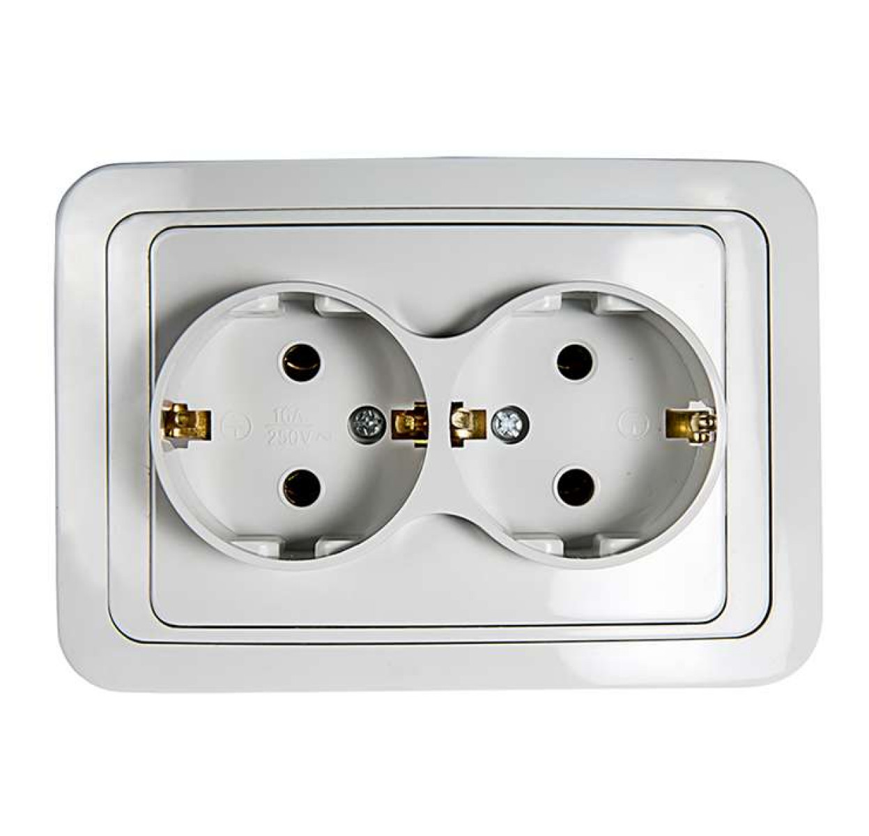 Изображение товара Розетка 2-м CLASSICO с заземлителем In Home 2128 белая встроенная IP20