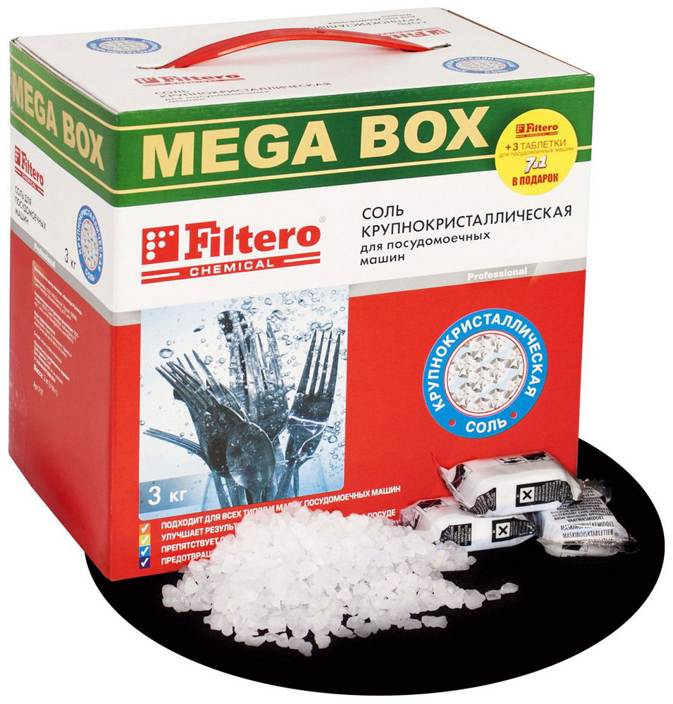 Соль Filtero МЕГА 717 3кг эко соль для всех типов посудомоечных машин biomio bio salt предотвращает накипь и известковый налет 1000 г