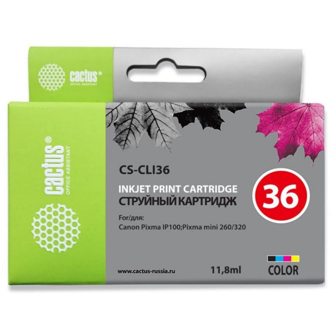 Изображение товара Многоцветный струйный картридж Cactus CS-CLI36 для Canon Pixma iP 100 и MiNi 260