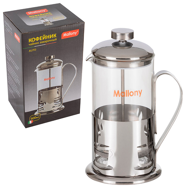 Изображение товара Френч-пресс Mallony ALITO 600 мл жаропрочное стекло нержавеющая сталь