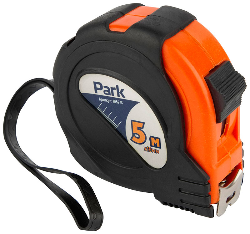 Изображение товара Рулетка Park с фиксатором, прорезиненный корпус, 5 м x 19 мм (105973)